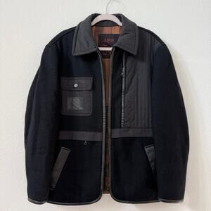 Torras Wool Leather Trim Jacket Black L Plaid Lined Spain Luxury Coat